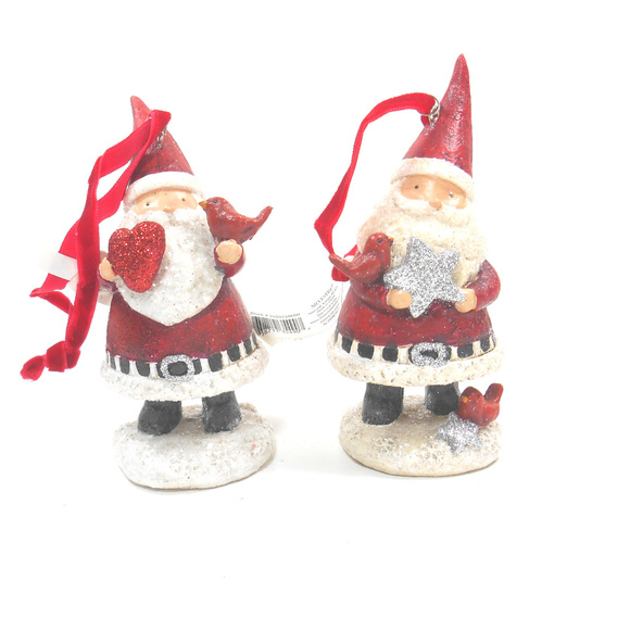 Red and White Santa Figurine Ornaments Set of 2 - Picture 1 of 3